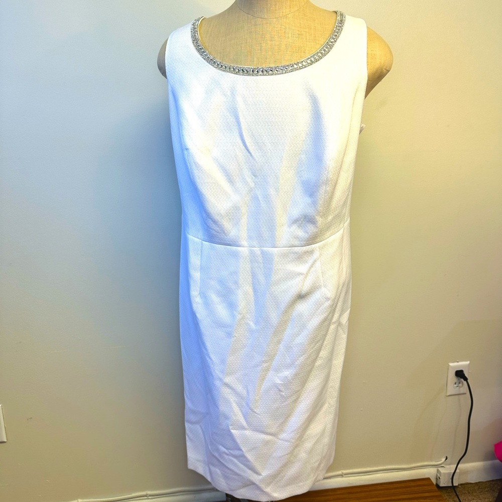 Plus Size 2-piece Dress & Blazer White w/ Embellished Neckline